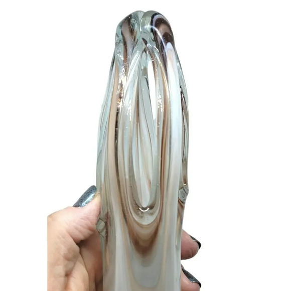 Hand Blown Art Glass Sculpture Brown, White, Clear - Picture 3 of 8